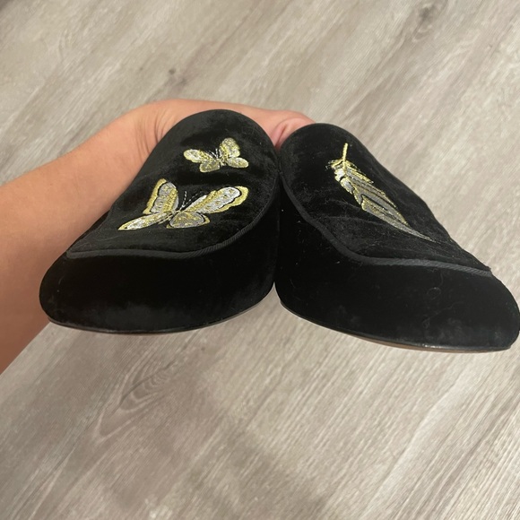 Blogger Fave Leather Ann Taylor Velvet Black Gold Embroidery Loafers Butterfly 9 - Picture 5 of 9